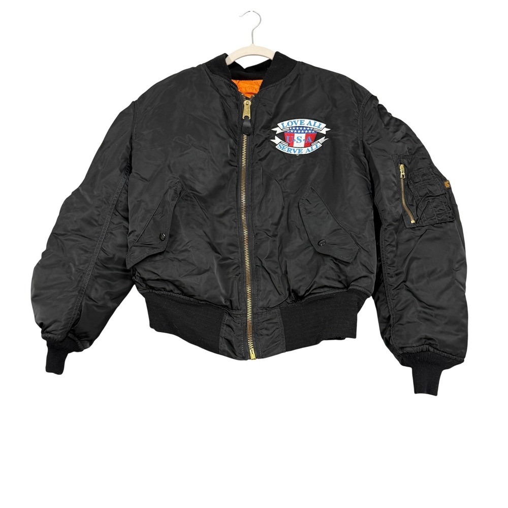 Vintage Alpha Industries Jacket Mens Large Black MA-1 Hard Rock Hotel USA 90s